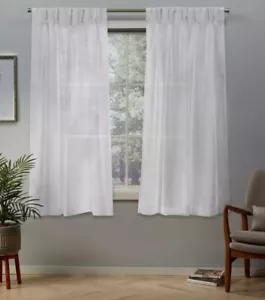 Exclusive Home Belgian Pinch Pleats 2 White Sheer Curtain Panel Set 30" x 63" - Picture 1 of 5