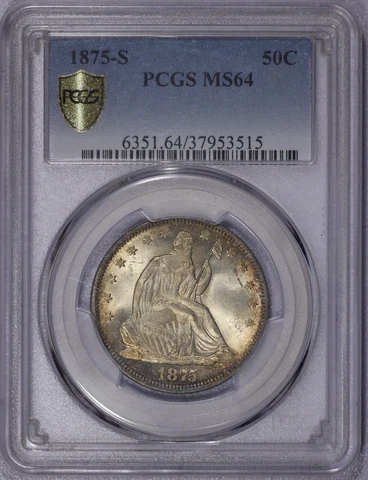 1875-S 50C Seated Liberty Half Dollar PCGS MS 64 Cover