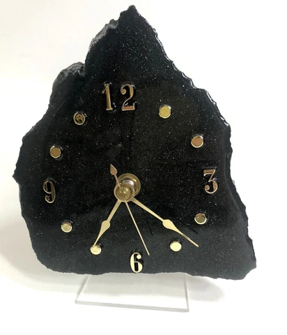 HEMATITE CLOCK Made of Natural Stone Nice Design Golden Number Black 2016 Polish Cover