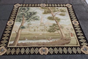 Vintage Handgemacht Französisch Design Original Wolle Beige Aubusson Tapestry - Bild 1 von 14
