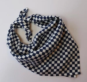 Soft Silk Neckerchief Cravat. Navy blue & white check pattern print 23" - Picture 1 of 3