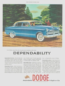 1953 DODGE Coronet auto berlina stampa d'epoca pubblicità V-8 4 porte pneumatici blu whitewall - Foto 1 di 1