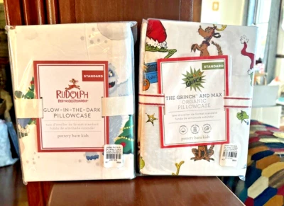 Pottery Barn GRINCH RUDOLPH BUMBLE Navidad Seuss niños vacaciones funda de almohada SET 2 Foto 1 de 4