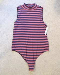 Women's XL Abound Striped Mock Neck Bodysuit - NWT - Picture 1 of 5