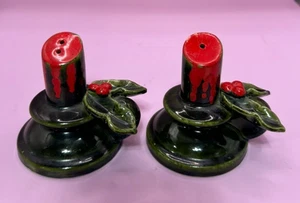 Holly Candle Shaped Salt and Pepper Shakers Vintage - Picture 1 of 5