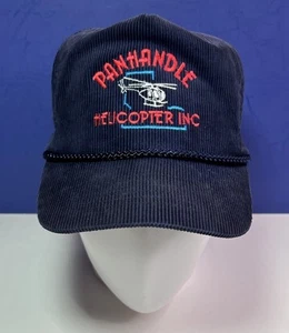 Vintage 90s Panhandle Helicopter Inc. Corduroy Trucker Hat Navy Blue Otto Cap - Picture 1 of 12