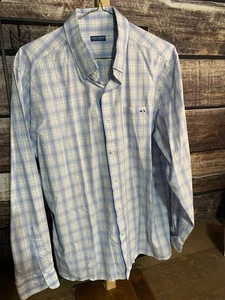 Fish Hippie Mens Button Down Long Sleeve Shirt XL White/Blue Plaid - Picture 1 of 4