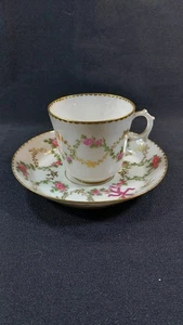 Tasse Soucoupe Porcelaine Sèvres 1854 Marque Peintre AB Fleurs Dorure XIX Siècle - Foto 1 di 6