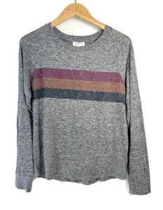Evereve Ella Stripe Long Sleeve T-Shirt Gray Size Small Lightweigt Stripe - Picture 1 of 9