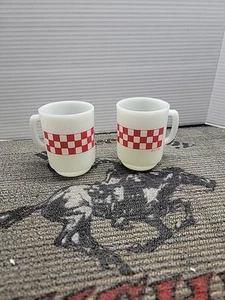 Vintage Ralston Purina Kaffeetasse FIRE KING 2er Set/Milchglas/Weiß Rot/MCM - Bild 1 von 13