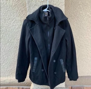 GUC Epic Threads Boys Black Wool-Blend Winter Jacket with Faux Leather Trim Sz L - Picture 1 of 8