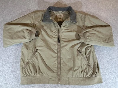 LL Bean Jacket Mens XL Tan Fleece Lined Warm Up Windbreaker Bomber Vintage Coat - Image 1 of 4