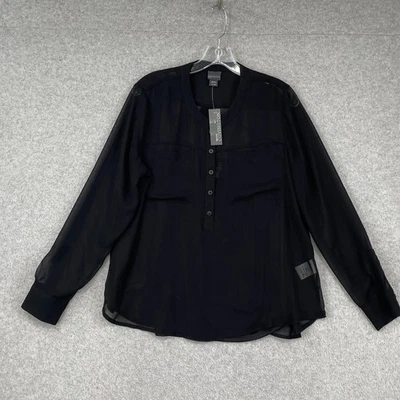 Blusa Covington Top Feminina LP Preta 1/2 Botão Manga Longa Transparente com Cami Nova Com Etiqueta - Imagem 1 de 4