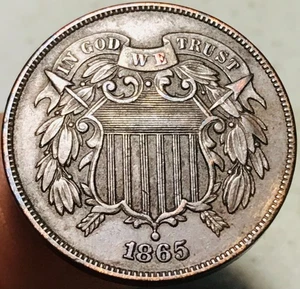 1865 Two Cent Piece 2C FULL MOTTO Civil War Era US Copper Coin CC28432 - Picture 1 of 6