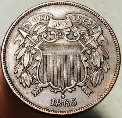 1865 Two Cent Piece 2C FULL MOTTO Civil War Era US Copper Coin CC28432 - Image 1 of 4