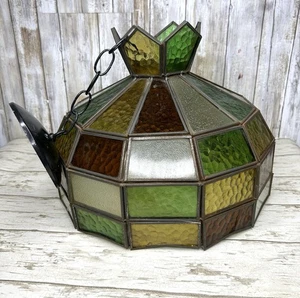 Vintage Stained Glass Hanging Ceiling Light Lamp Shade Approximately 11" Tall - Picture 1 of 10