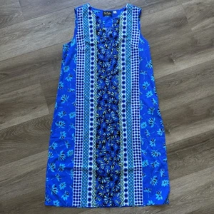 Bob Mackie Wearable Art Dress Sz M Blue Teal Floral Stretch Side Slits Lghweight - Picture 1 of 20