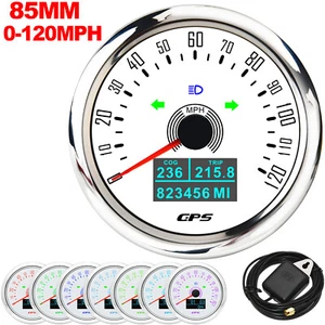 Velocímetro GPS blanco 85 mm 0-120 MPH con COG TRIP para motocicletas barco coche ATV - Imagen 1 de 16