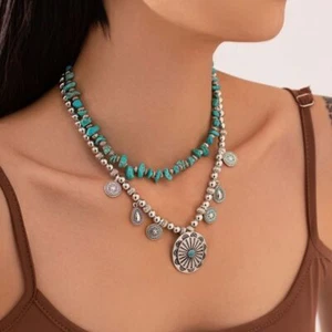Carving Pattern Multi Layer Necklace CCB Beaded Clavicle Chain Jewelry Gift - Picture 1 of 9