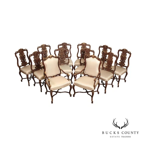 French Louis XV Style Set of Twelve Ornately Carved Dining Chairs Cover