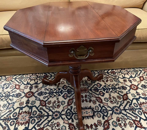 Henkel Harris Jefferson Black Cherry Octagon Flip Top Pedestal Center Side Table Cover