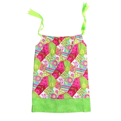 Funda de almohada hecha a mano con estampado de retazos vestido correas de cinta ajustables niñas talla 4 Foto 1 de 4