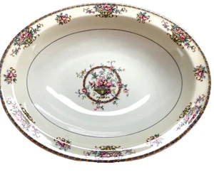 Vintage Haviland France Commodore Orange/Blue Rim Trim Oval Serving Bowl 10 1/4" - Picture 1 of 4