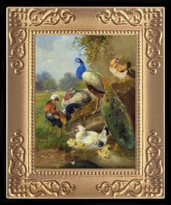 Cuadro artístico miniatura de casa de muñecas de pavo real y pollos 8516 - Imagen 1 de 1