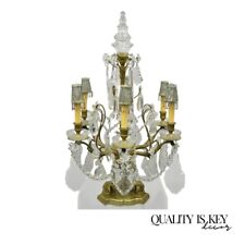 French Louis XVI Bronze & Crystal Prism Girandole Electrified Candelabra Lamp