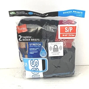 Hanes Men’s Boxer Briefs Small 28-30" Wicking Stretch 2 Pack Tagless Black/Red - Picture 1 of 3