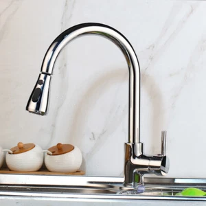 Grifo de lavabo de cocina cromado con caño extraíble grifo mezclador montado en cubierta - Imagen 1 de 9