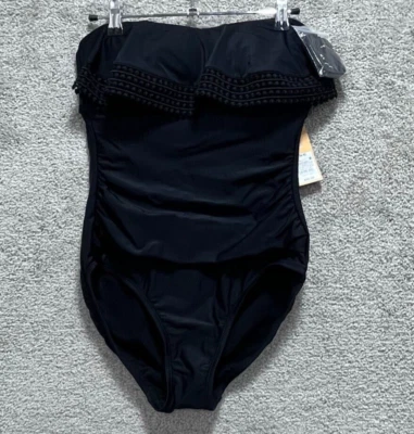 Trajes de baño Kona Sol para mujer S negro con volantes ribete de encaje laterales acanalados sujetador incorporado Foto 1 de 4