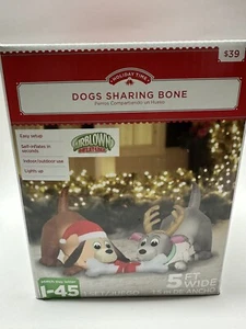 Holiday Time Airblown Inflatable Christmas Dogs Sharing Bone 5 Feet Wide - Picture 1 of 6