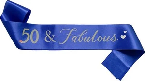 50th Birthday Sash, 50 Fabulous' Birthday Sash for Women Blue Sash with Silve... - Picture 1 of 2