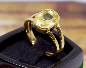 Anillo de zafiro amarillo liso de plata esterlina 925 de 6,00 quilates hecho a mano - Imagen 1 de 4