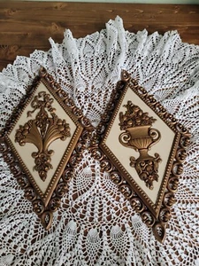 Homco Syroco Mid Century Diamond Gold Colored Wall Plastic Plaques - Picture 1 of 6