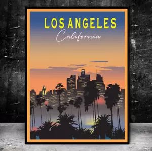 Póster de viaje, estampado de arte en pared en el horizonte de Los Ángeles California - Imagen 1 de 7