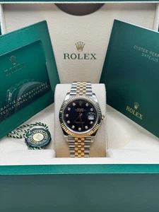 Rolex Datejust 41 2023 Two Tone Yellow Gold Black Diamond Dial Fluted Jubilee - Picture 1 of 8