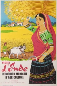VISITEZ L'INDE EXPOSITION MONDIALE D'AFRICULTURE NEW DELHI 1959 VINTAGE POSTER - Bild 1 von 1