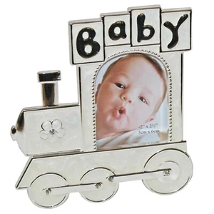 Baby Photo Frame “Train Shape” Silver-plated and Cream Epoxy by Juliana - Picture 1 of 3