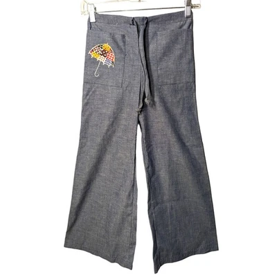 Hecho a mano Vintage Años 70 Niñas Campana Pierna Ancha Pantalones Paraguas Apliques Talla 8 Foto 1 de 4