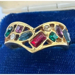 PAD vintage gold plated multicolor faceted glass rhinestones ring size 7 - Picture 1 of 7