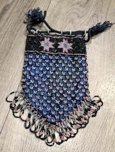 Antik bis Vintage Art Deco Perlen Flapper Stil Handtasche Kordelzug blau rosa - Bild 1 von 18