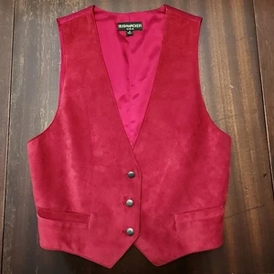 Chaleco vintage de 3 botones de cuero de gamuza rojo Bushwacker. Hecho en EE. UU. Mediano - Imagen 1 de 7