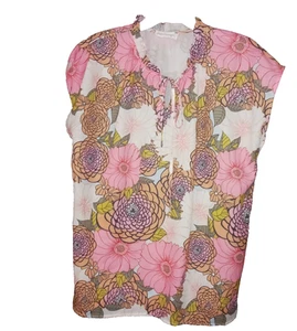 Women’s Blouse Sz XL Mod Boutique Short Sleeve Multi Color Floral Pattern - Picture 1 of 2