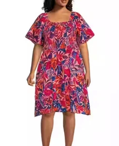 Vestido Terra & Sky Tropical Estampado Floral Para Mujer 2X Algodón Gasa Rodilla Calada NUEVO - Imagen 1 de 15