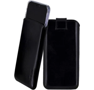 Suncase® Housse Etui en Cuir Véritable Noir + Etui en Silicone pour iPhone 16 Pro - Photo 1/10
