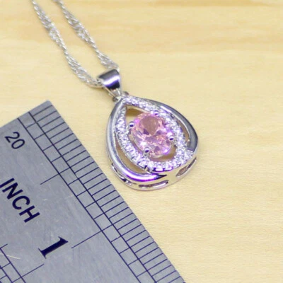 CIONDOLO + CATENA IN ARGENTO 925 E ZIRCONITE ROSA. - Immagine 1 di 2