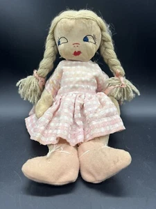 "Muñeca de trapo de tela vintage hilo pelo bordado cara 12""" - Imagen 1 de 5