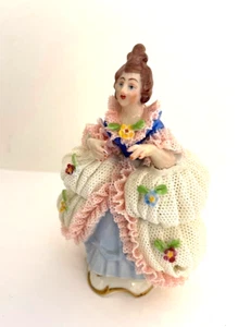 Vtg German GEROLD Dresden Lace Porcelain Victorian Lady Girl Figurine 4.25” - Picture 1 of 3